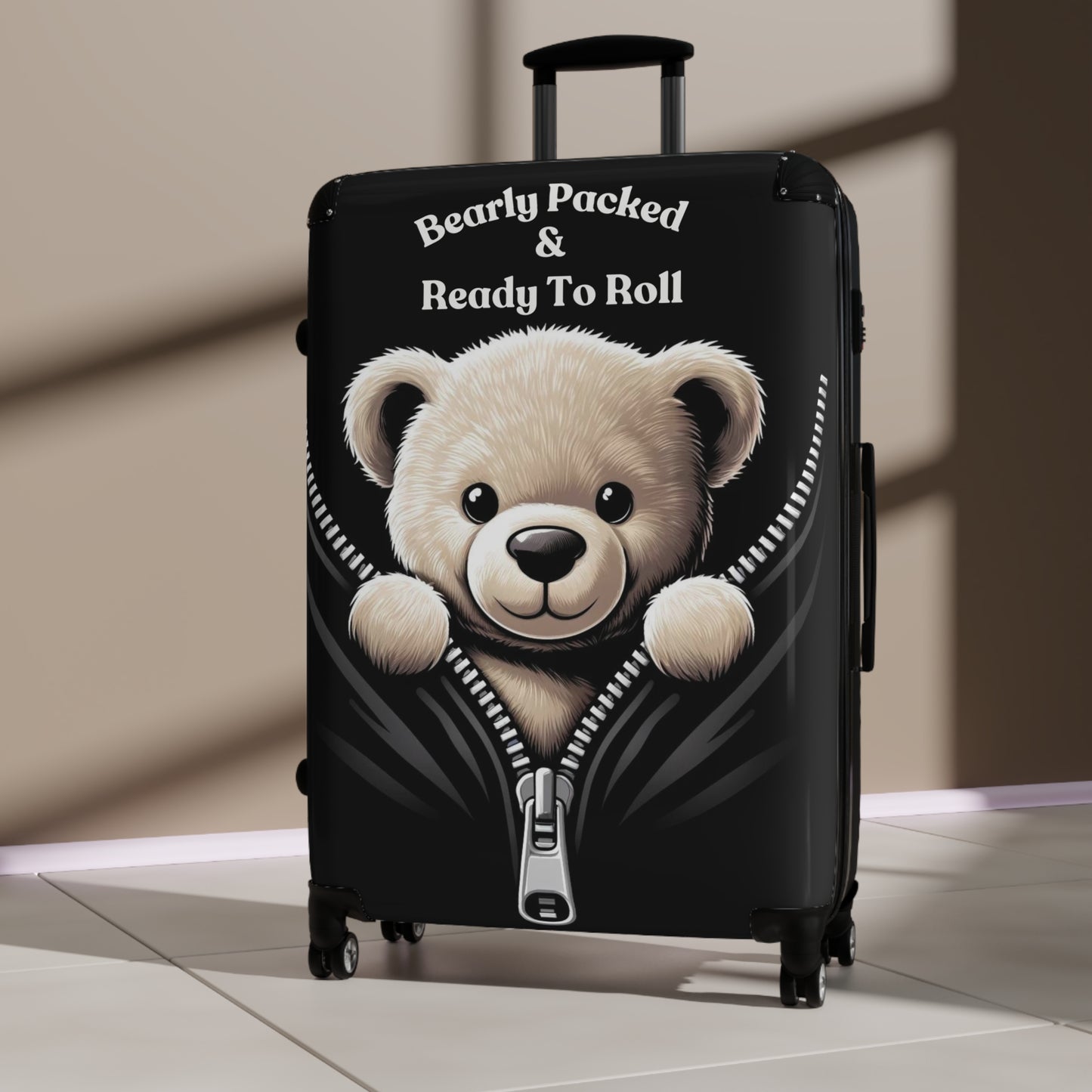 Bearly Packed & Ready To Roll" Cute Bear-Themed Rolling Luggage – Perfect for Kids and Travel Enthusiasts,