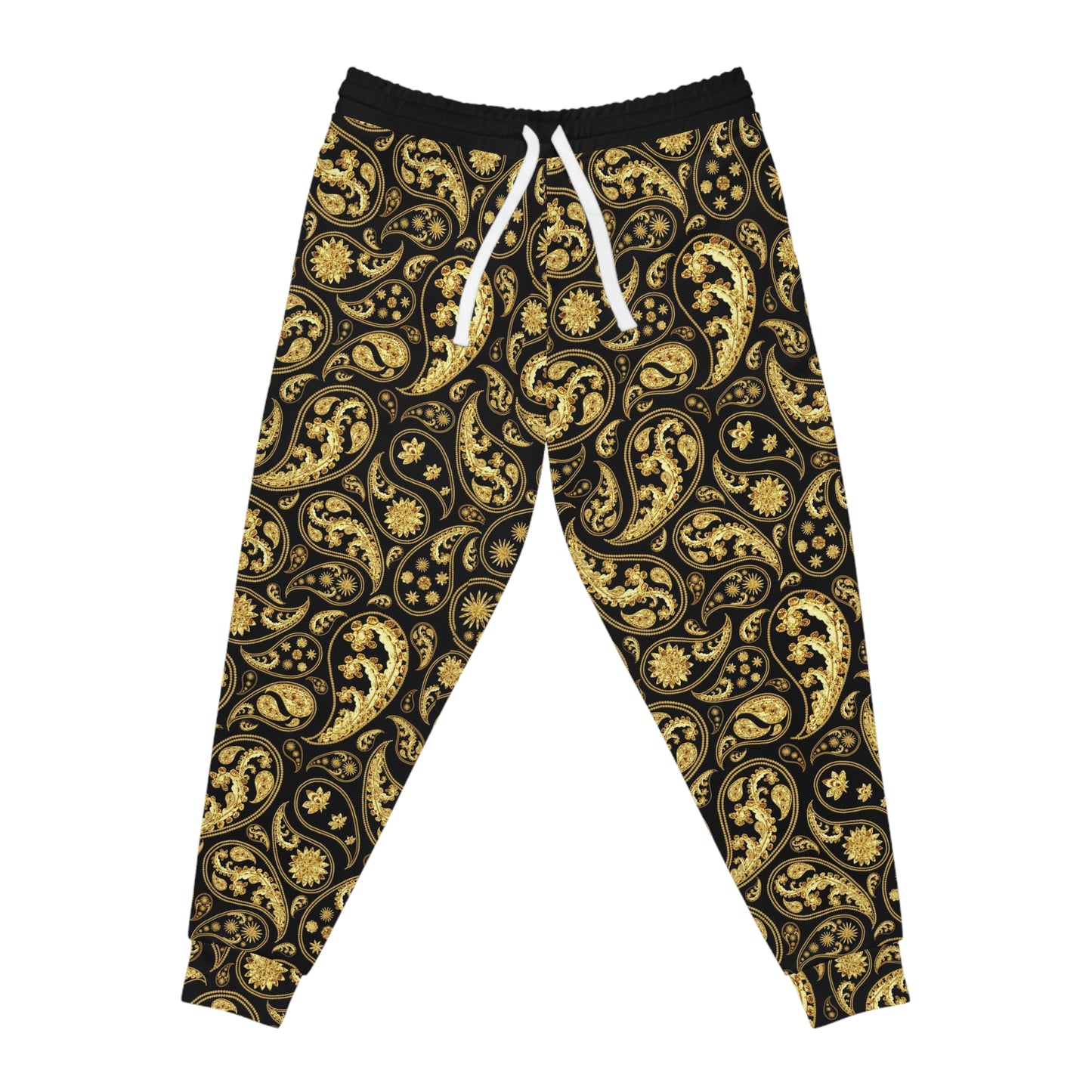 Gold Paisley Print Athletic Joggers Gold and Black Mens Joggers Plus Size Joggers