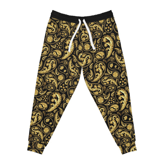 Gold Paisley Print Athletic Joggers Gold and Black Mens Joggers Plus Size Joggers