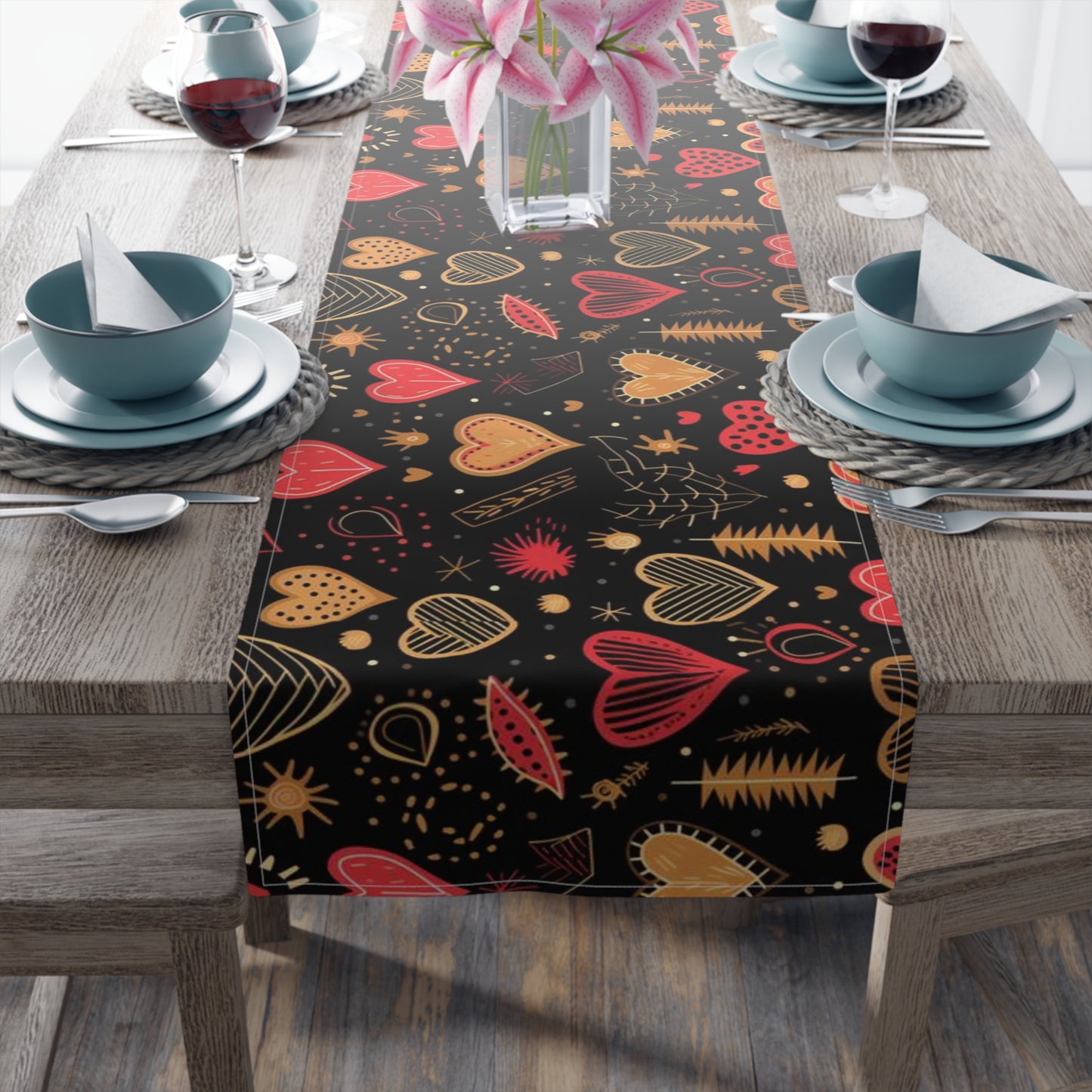 Valentines Day Heart Pattern Table Runner, Festive Valentines Day Table Decor