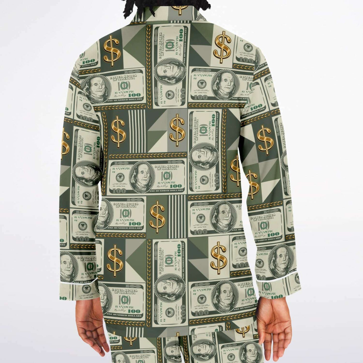 Money Manifestation Satin Luxury Pajamas for Men, Plus Size Money Print Mens Loungewear