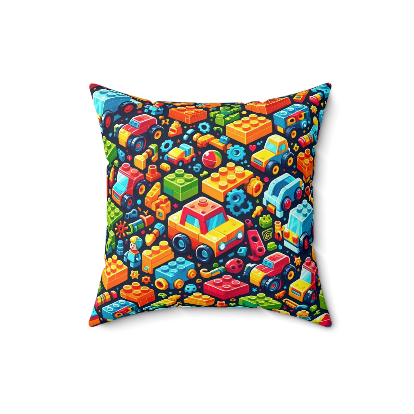 Colorful Building Block Pattern Throw Pillow, Children's Car Themed Bedroom Decor