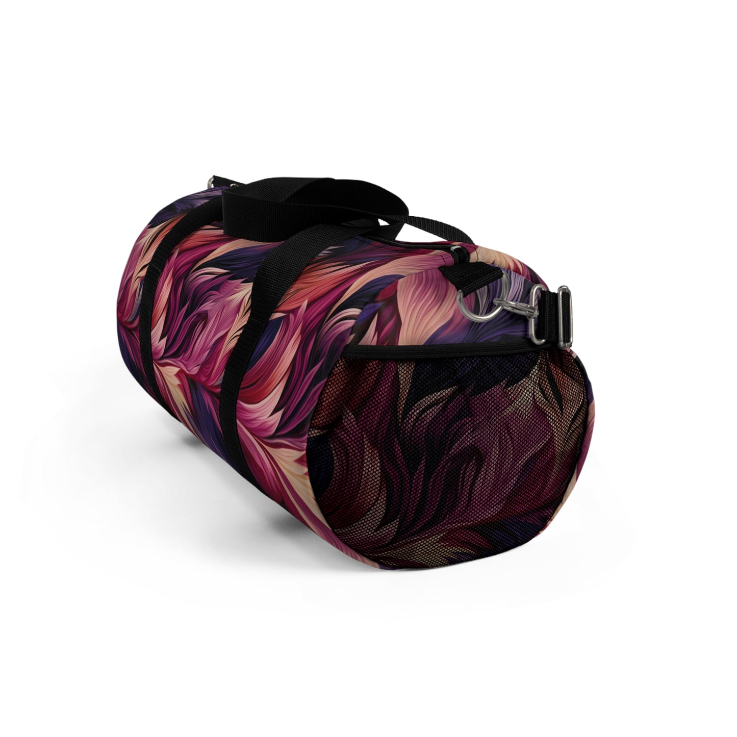 Unique Purple and Pink Swirl Gym Bag, Fine Feather Detail, Rich Color Contrasts, Leaf Patterns