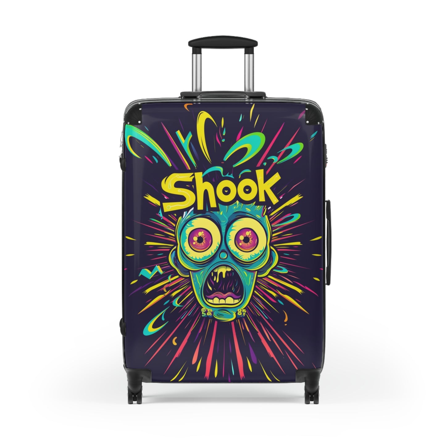 Urban Neon Pop Art "Shook" Rolling Luggage, Cartoon Streetwear Style Design, Personalized Travel Gear For Kids, Bold Fun Wild Art Suitcase