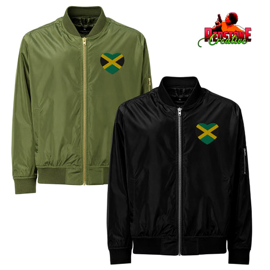 Jamaican Culture Recycled Bomber Jacket, Reggae Lovers Carribean Outerwear