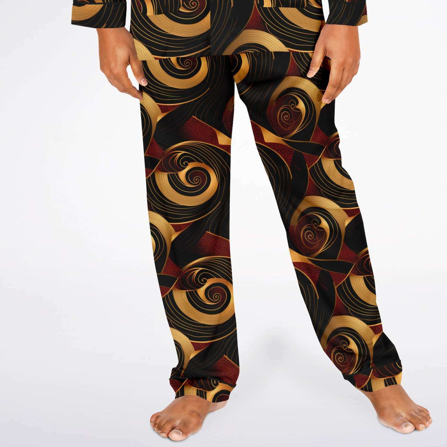 Crimson & Gold Mens African Ankara Print Satin Pajama Set