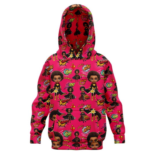 Black Girl Superhero Fashion Kids Hoodie |  Comic Book Words & Black Girl Characters Sweater