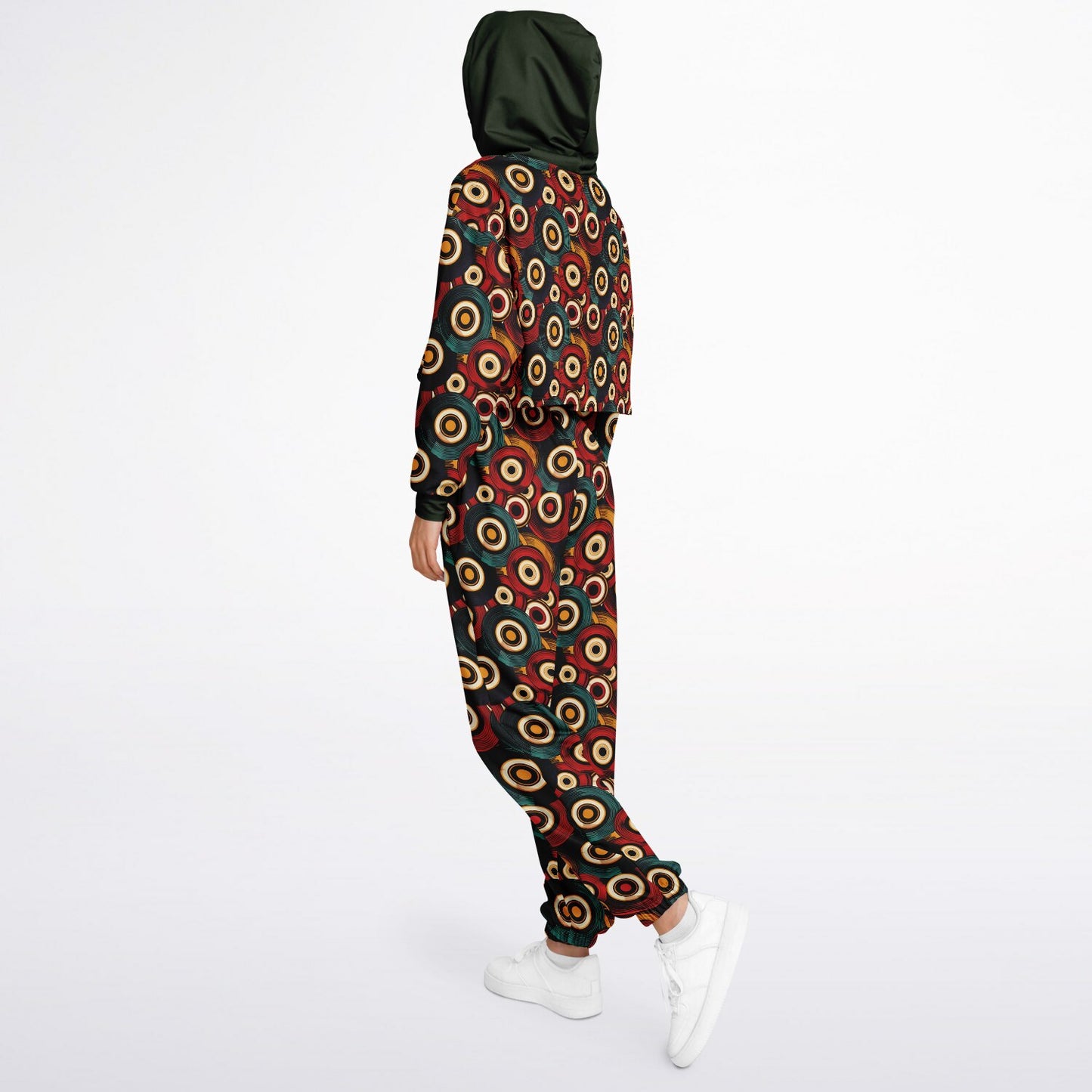 African Ankara-Inspired Geometric Dance Hoodie & Sweatpants Set, Fall Tones Urban Streetwear for Women