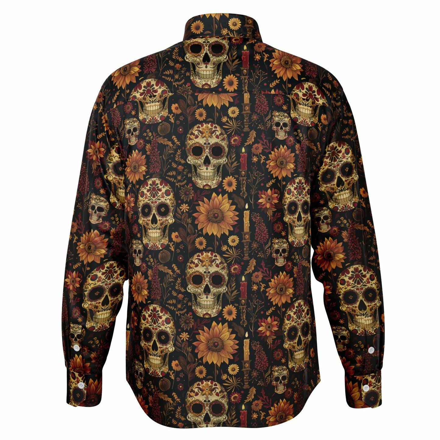 Men's Day of the Dead Long Sleeve Shirt, Afrocentric Skull Design Apparel