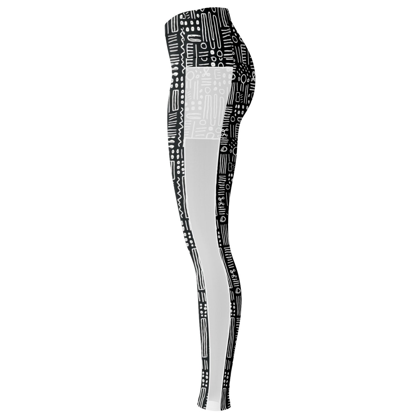 Black & WhiteAfrican MudCloth Print Mesh Women's Leggings, Women's Work Out Wear