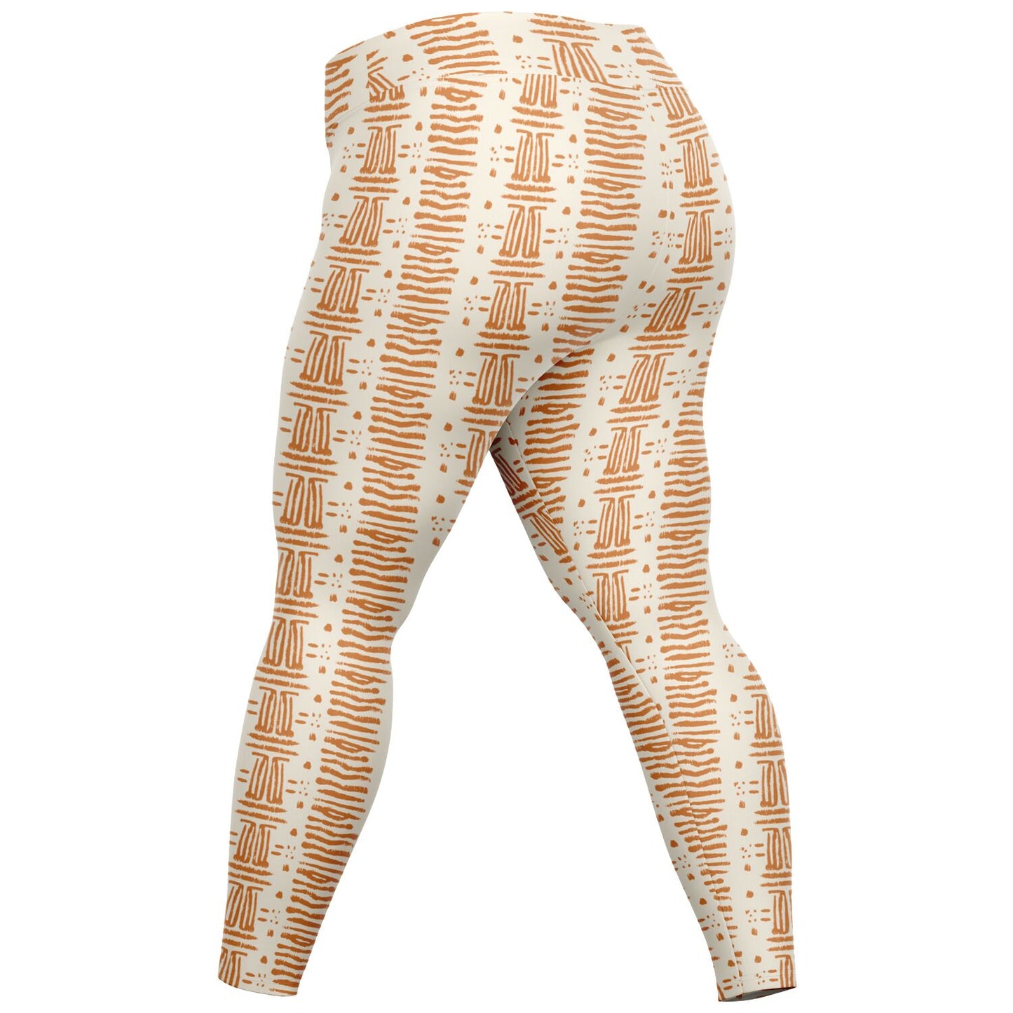 Rush & Cream Colored African Print Plus Size 2XL - 6XL Women's Leggings, Earth Tone Curvy African Print Activewear