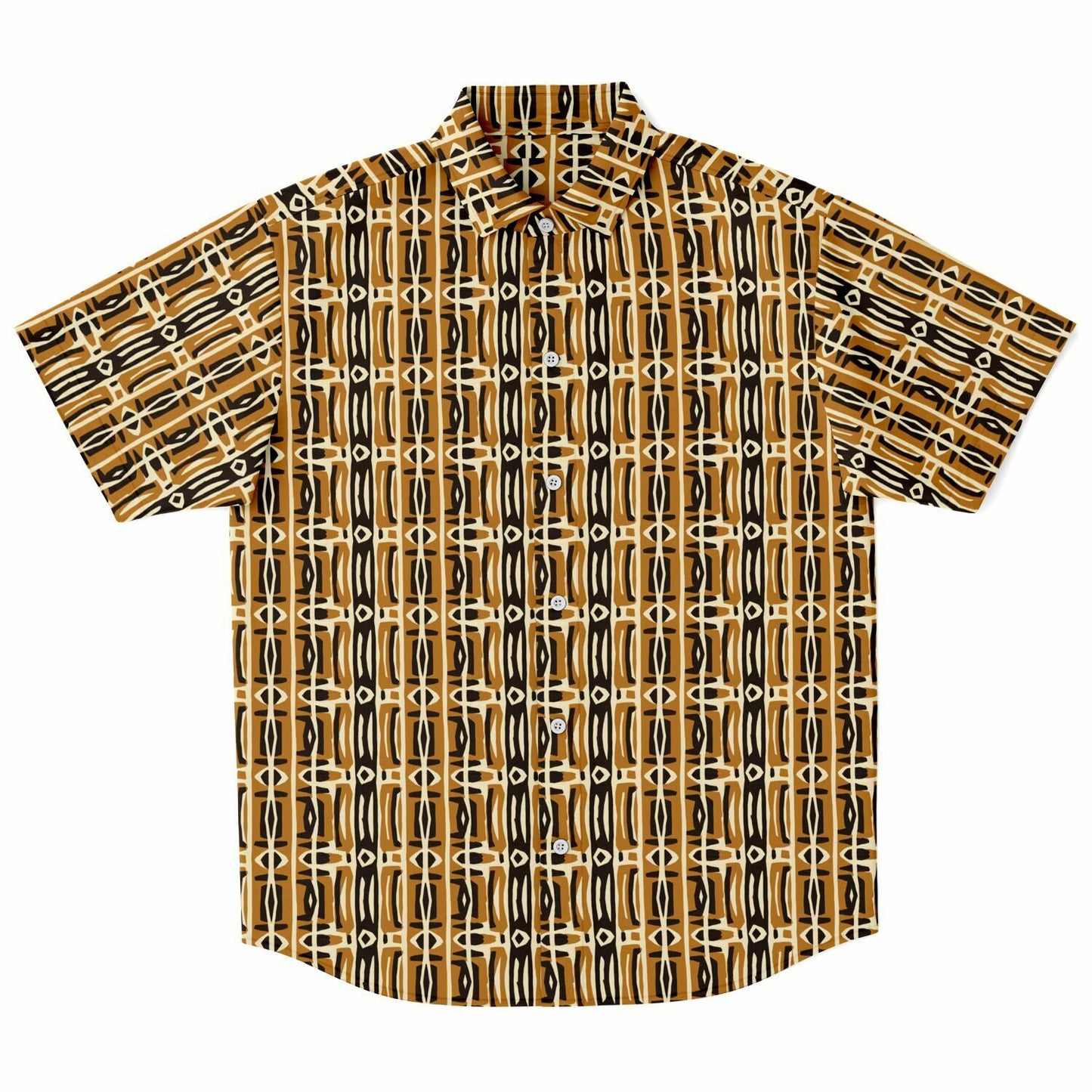 Brown & Cream African MudCloth Mens Button Down Shirt | Ethnic Print Men's Fashion