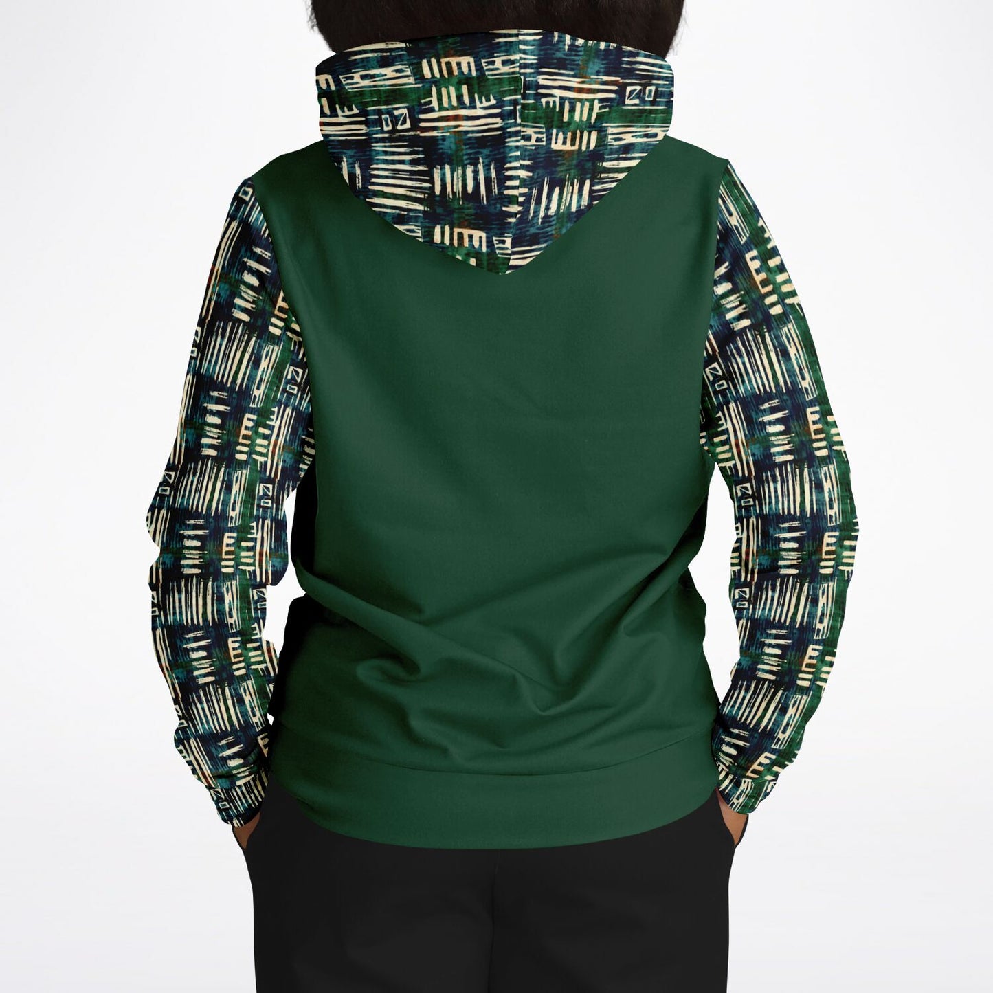 Jungle Safari Reverse African Mud Cloth Print Sweater, Green Color Block African Print Mens Sweater