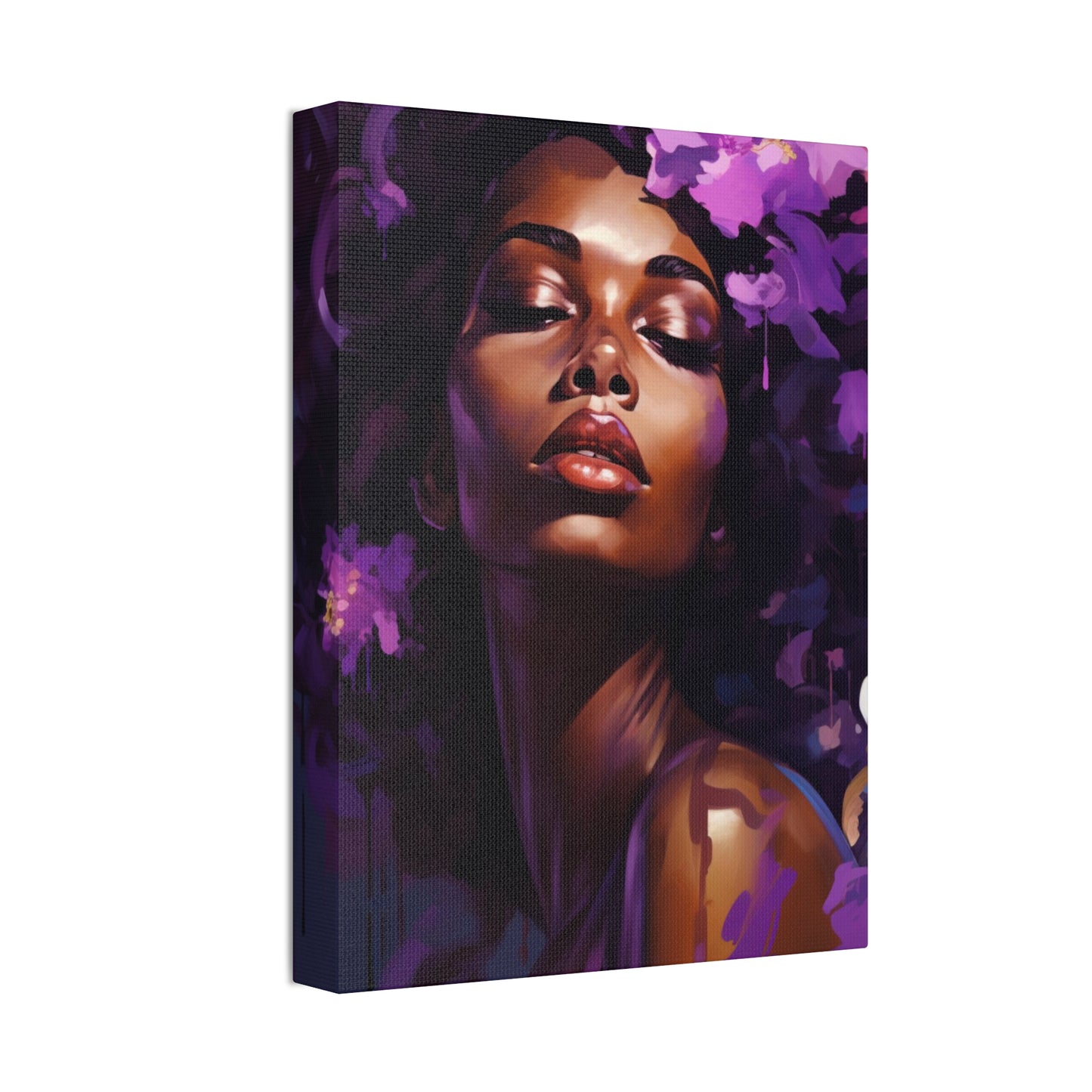 African Woman Stretched Canvas Print - Art Nouveau Purple Decor Canvas Poster