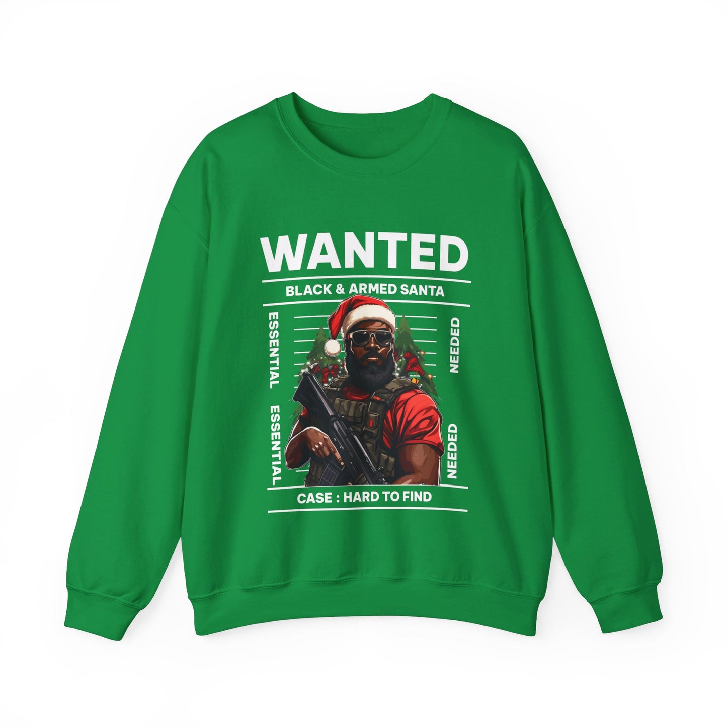 Holiday Wanted Black & Armed Santa Sweatshirt, Festive Pro Gun Christmas Sweater