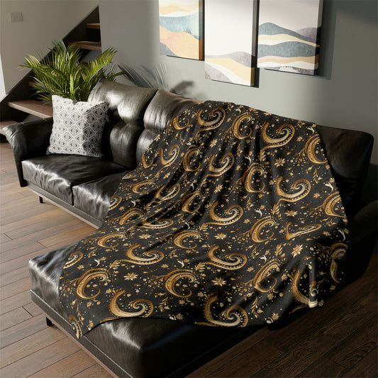 Gold & Black Paisley Bandana Print Throw Cover, Luxury Gold Black Throw Cover