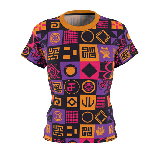 Japanese and African Fusion Women's Cut & Sew Tee, Ninja Symbols and Street Art Designed Apparel