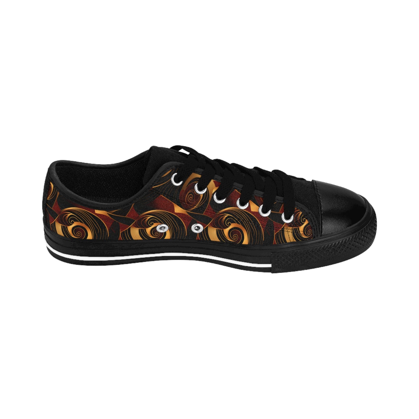 Crimson, Gold & Black African Ankara Print Men's Sneakers - Heritage Fashion Low Tops