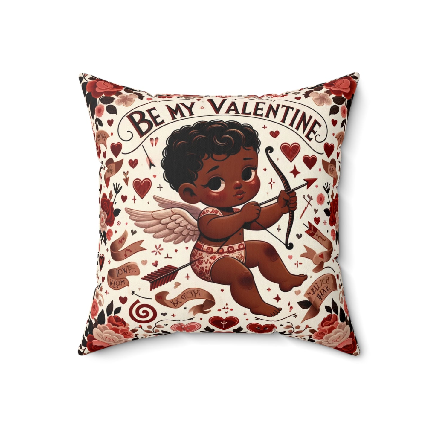 Black Baby Cupid Valentines Day Pillow, Be My Valentine Cupid Home Decor