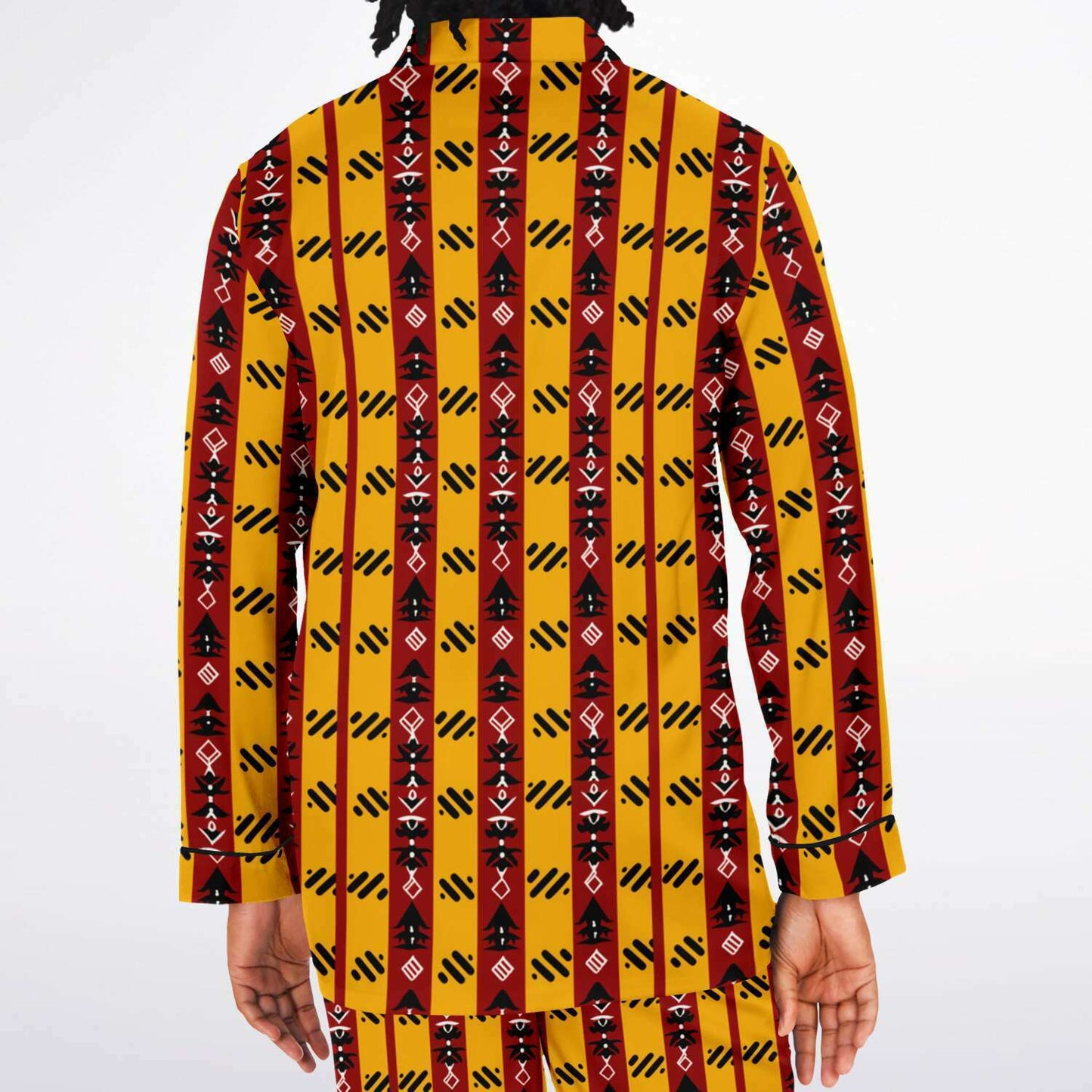 Cardinal & Gold College Colors Inspired Mens African Print Satin Pajama Set | Trojan Alum African Print Mens Sleepwear - Ships Free