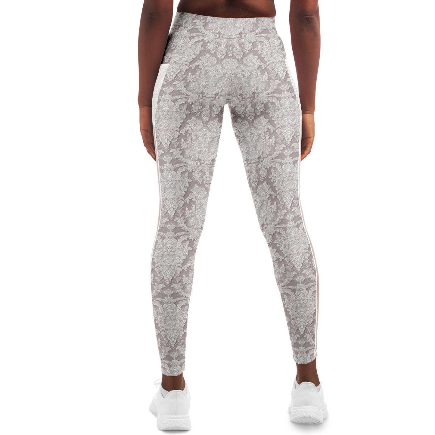 Lace Illusion Mesh Pocket Leggings, Functional Elegance, Squat Proof Active Wear