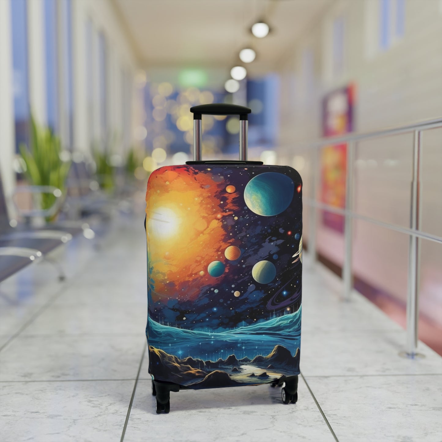 Cosmic Adventure Luggage Cover - Space Exploration Suitcase Protector - Galactic Travel Accessory