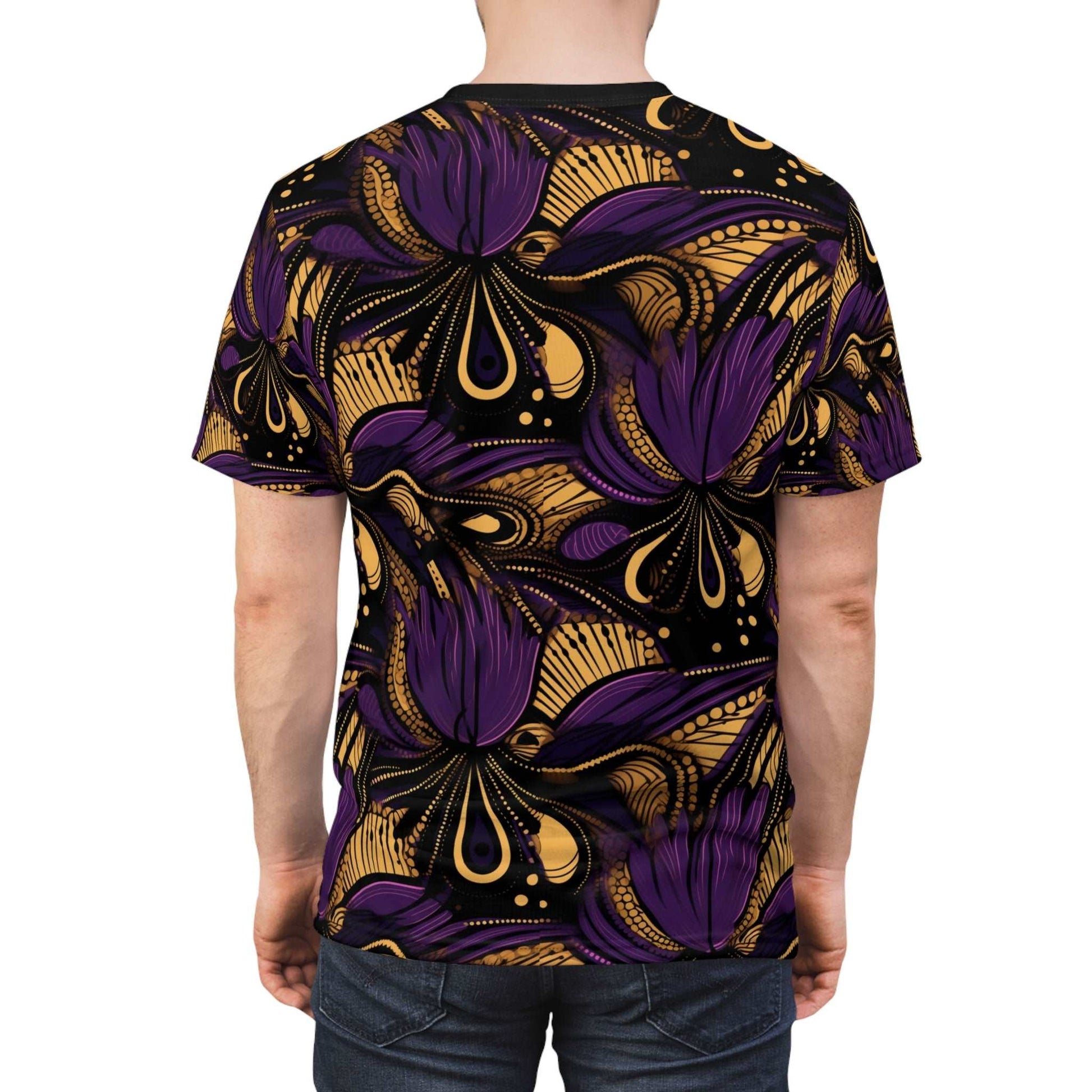 African Wax Print Ankara T-Shirt,  Purple, Gold, Black Ankara African Print Shirt