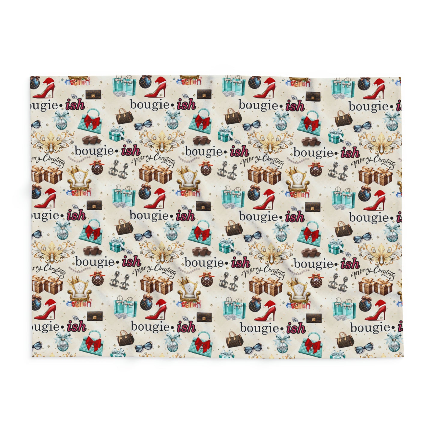 Bougie Christmas Fleece Blanket,  Luxury Styled Holiday Ornaments Decor