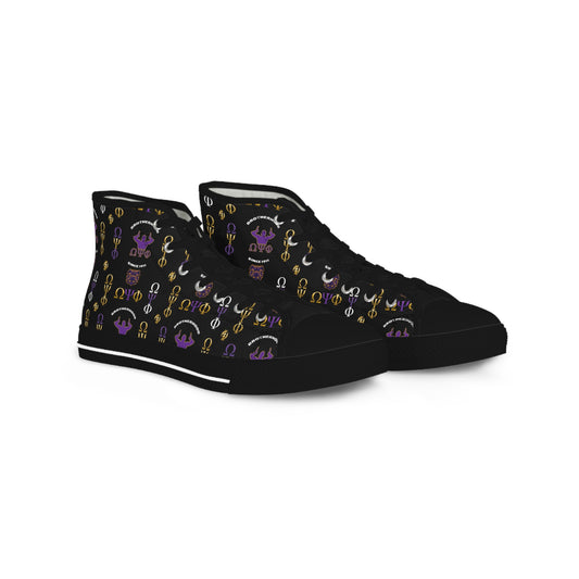 Omega Psi Phi Fraternity Men's High Top Sneakers, Purple Gold, Greek Life Shoes