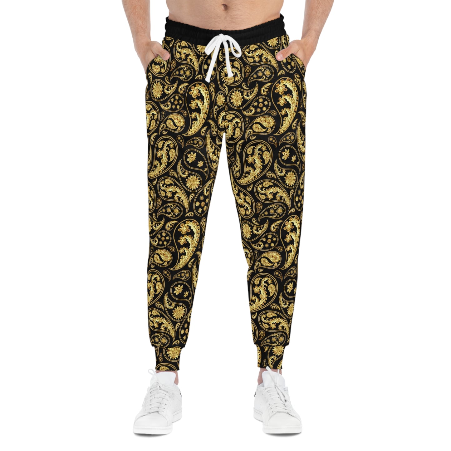 Gold Paisley Print Athletic Joggers Gold and Black Mens Joggers Plus Size Joggers