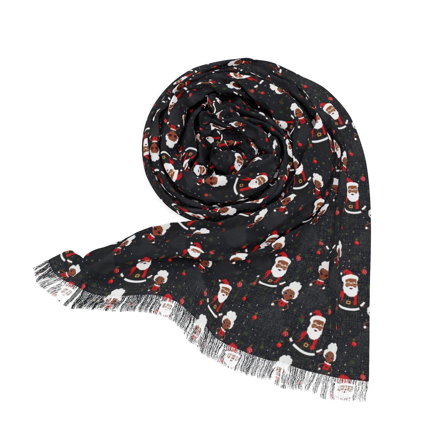 Black Santa & Black Mrs Claus Christmas Themed Lightweight Scarf, Black Culture Xmas-Themed Neckwear