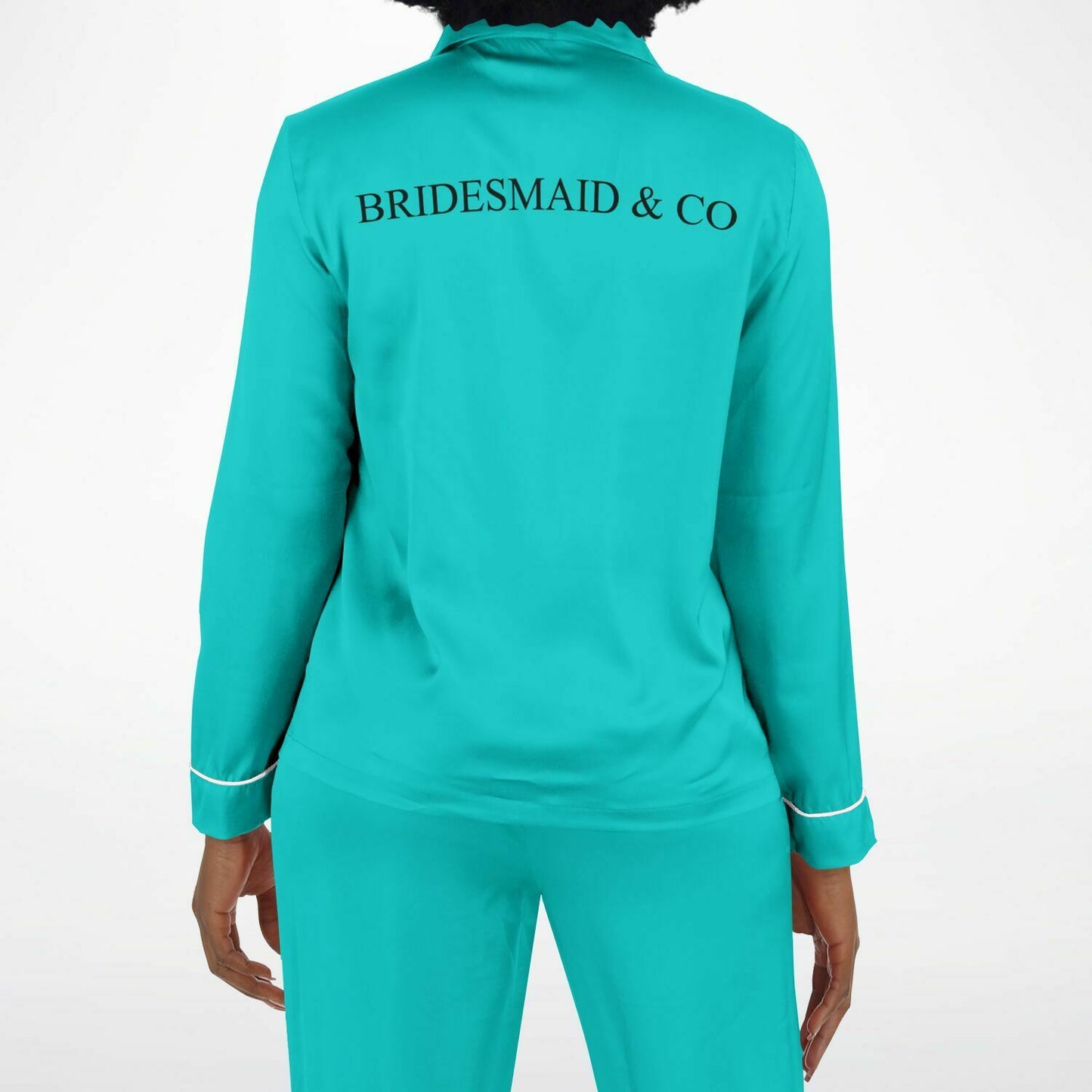 Tiffany Robins Egg Blue 'Bridesmaid & Co' Satin Pajama Set | Luxury Bridesmaid Pajamas | Sleep Attire For The Bridal Party