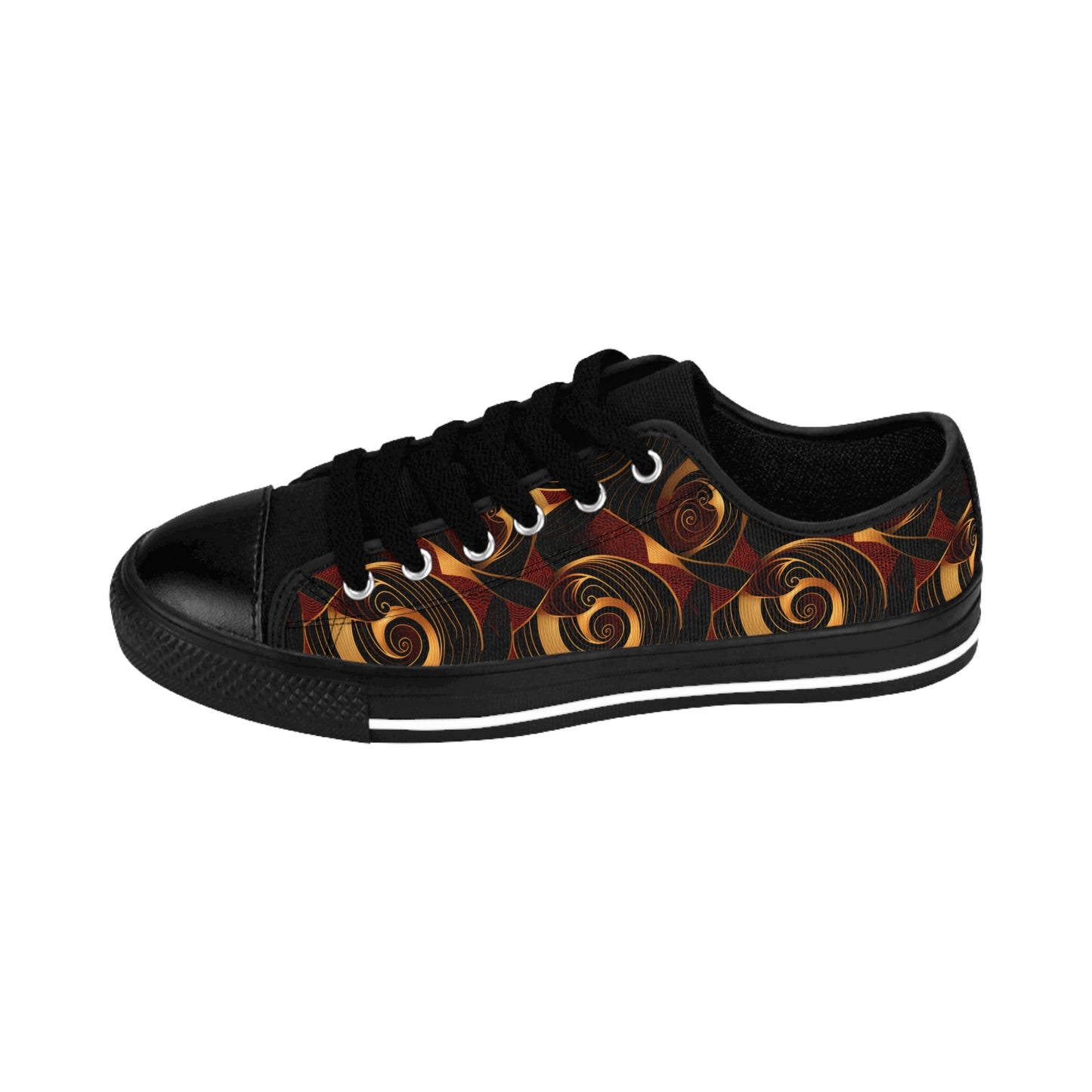 Crimson, Gold & Black African Ankara Print Men's Sneakers - Heritage Fashion Low Tops