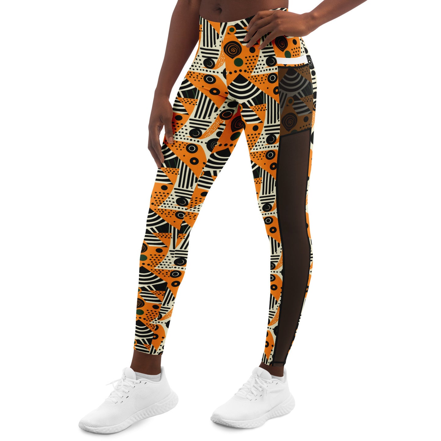 African Print Totem & Circles Mesh Pocket Leggings