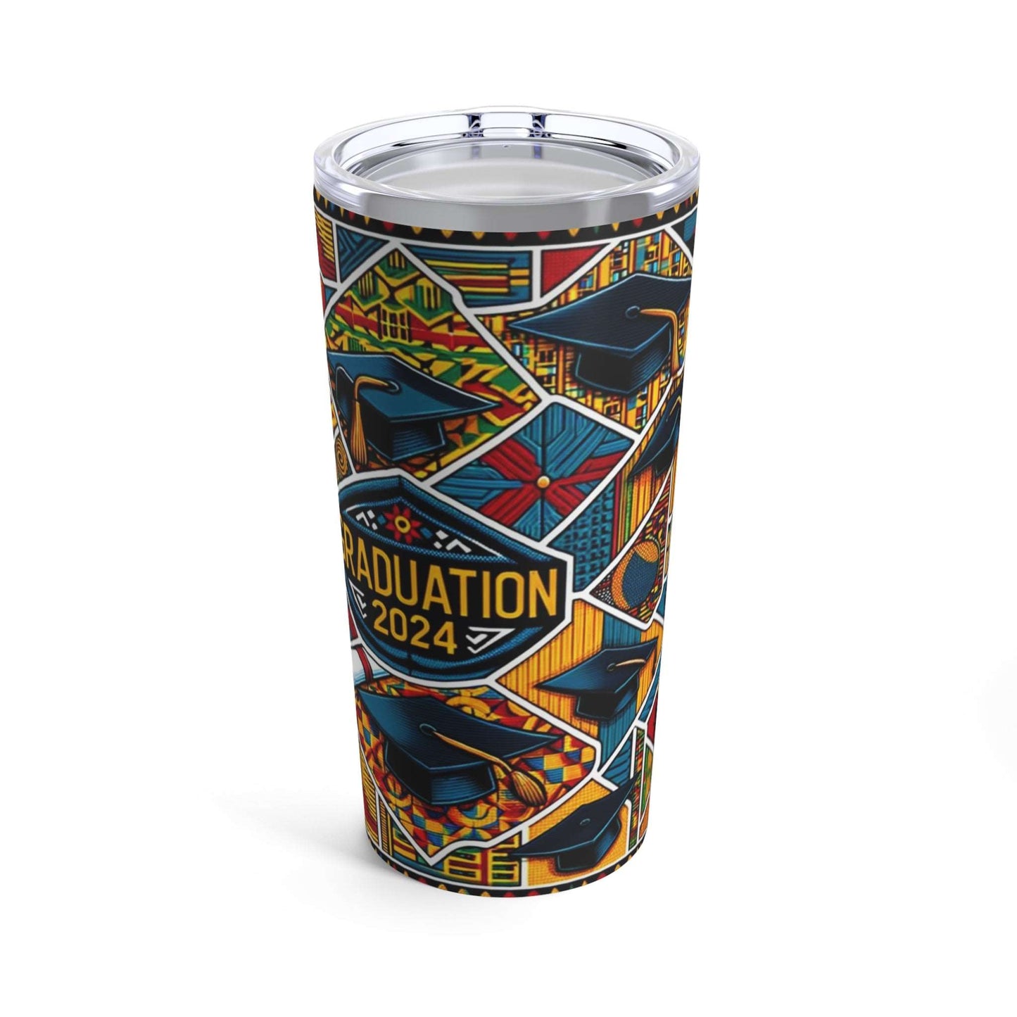 African Kente Cloth Print Class of 2024 20 Oz Tumbler, Tribal Print Senior Graduation Gift