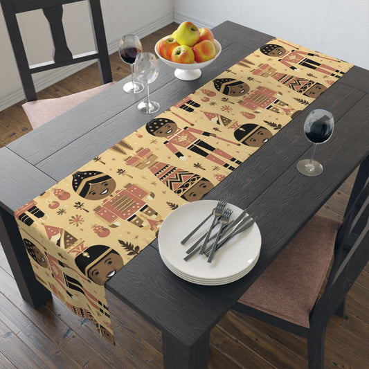 Black Nutcracker Christmas Celebration Table Runner, Nutcracker Holiday Table Runner