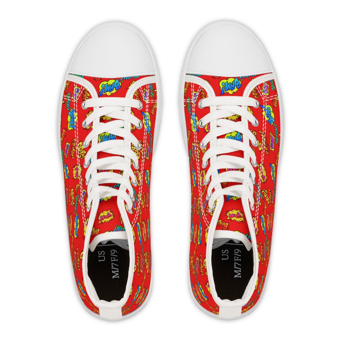 Comic Book Sound Effects Hi-Tops for Women, Onomatopoeia Red Splash Explosion Fashion