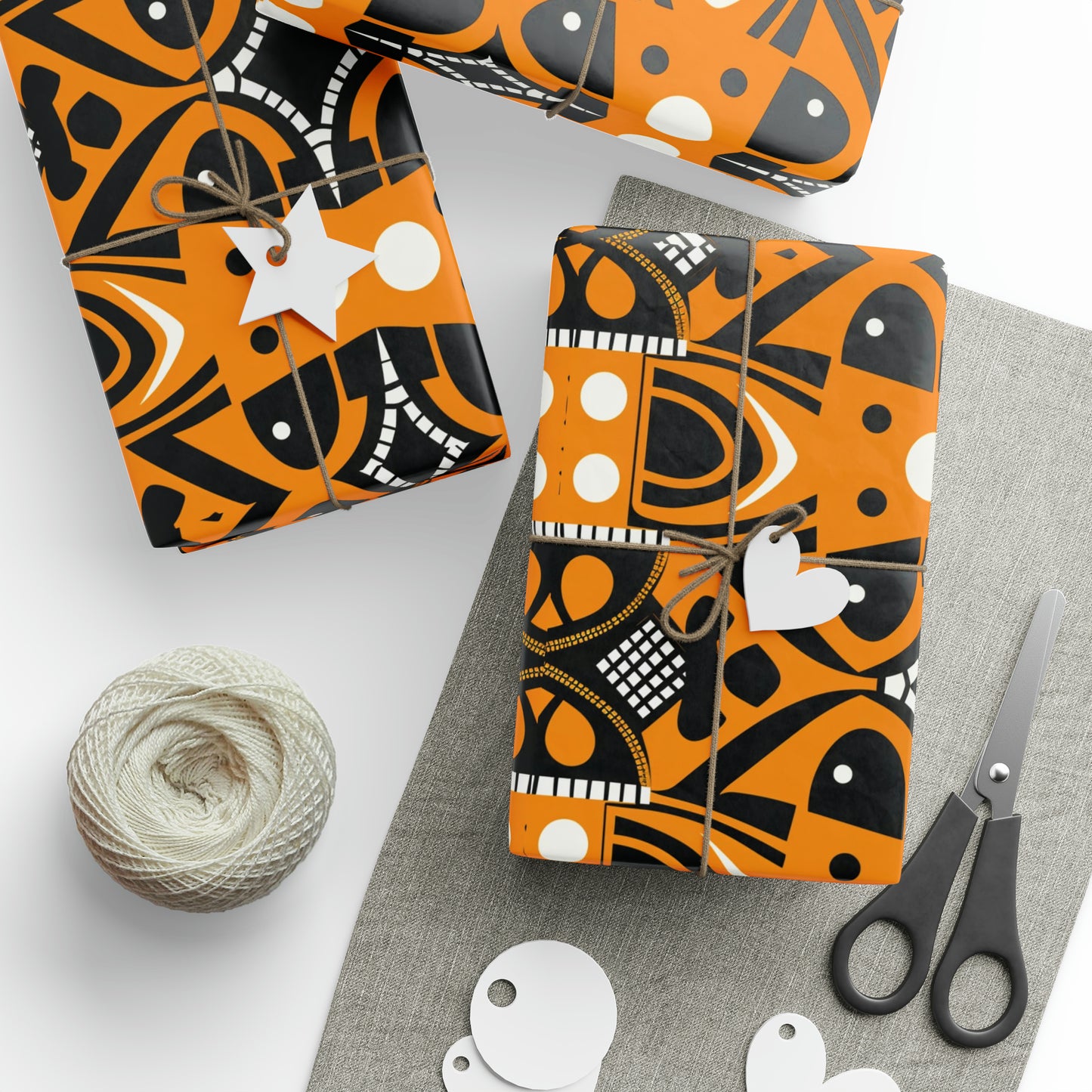 Orange Black African Print Wrapping Paper, Ethnic Print Wrapping Paper