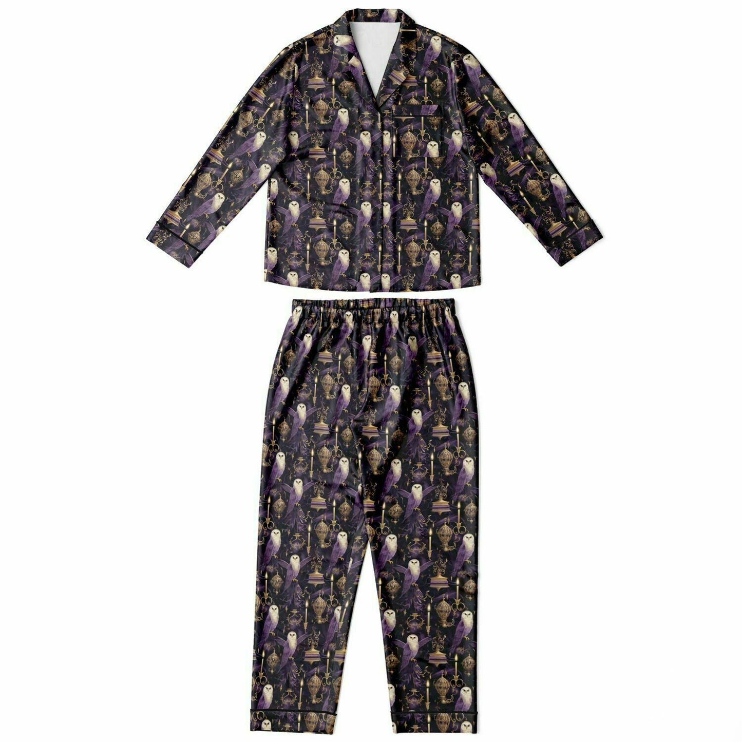 Potterhead Magical World Purple Satin Women's Luxury Pajamas |  Wands, Owls, Magical Symbols Luxury Plus Size Loungewear