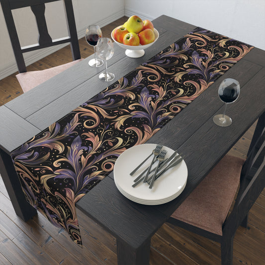 legant Floral Swirl Table Runner, Luxurious Baroque Style Home Decor in Rich Hues