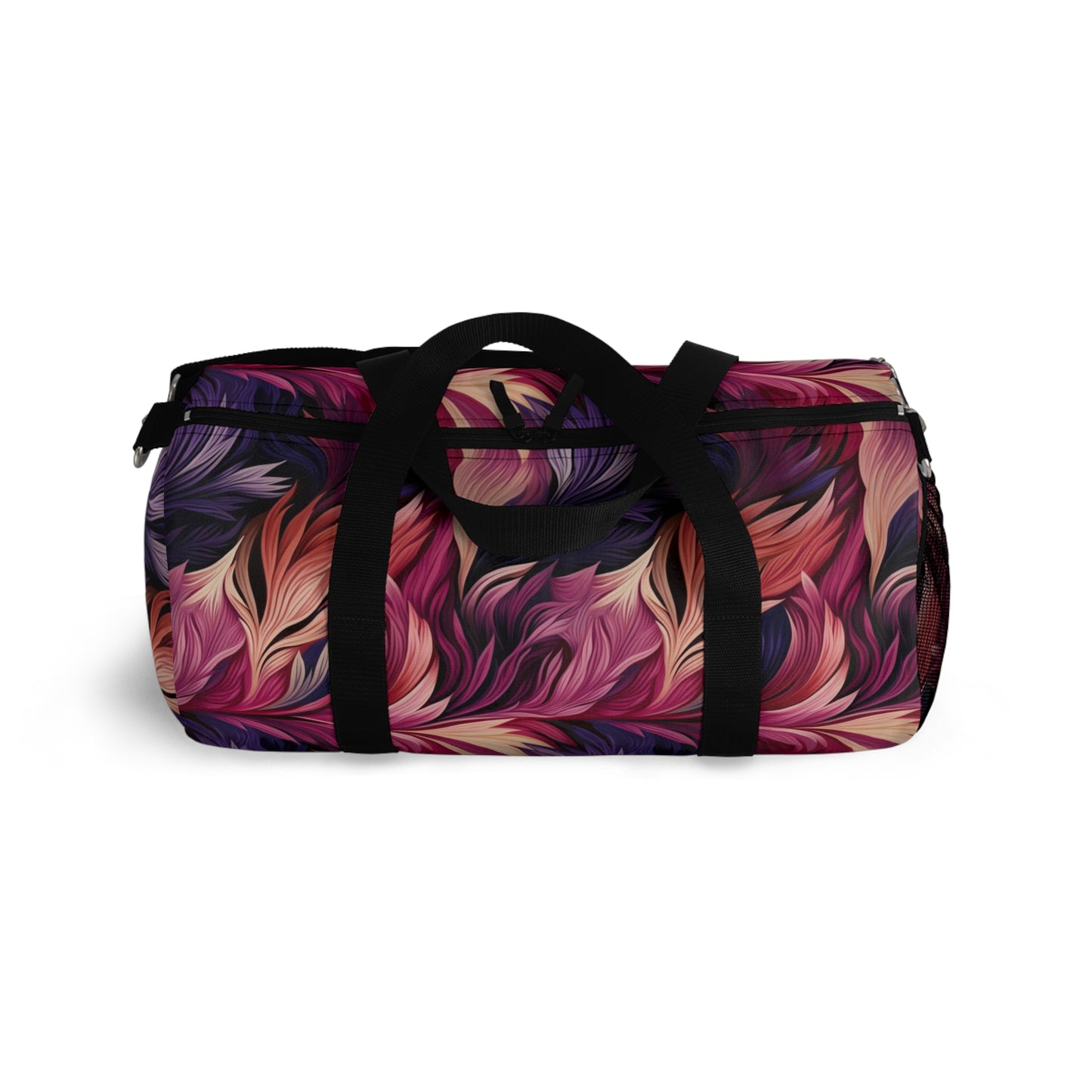 Unique Purple and Pink Swirl Gym Bag, Fine Feather Detail, Rich Color Contrasts, Leaf Patterns