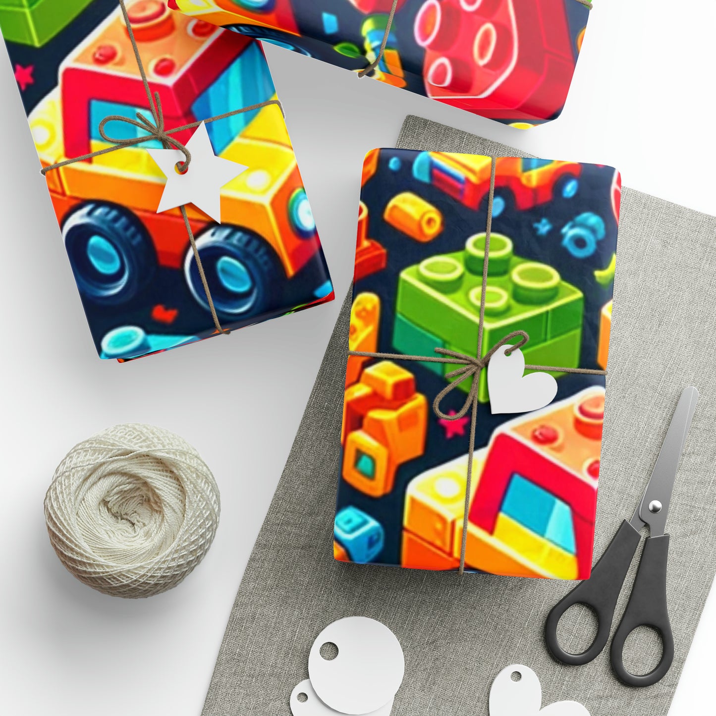 Cartoon Car Theme Gift Paper, Colorful Building Block Gift Wrap