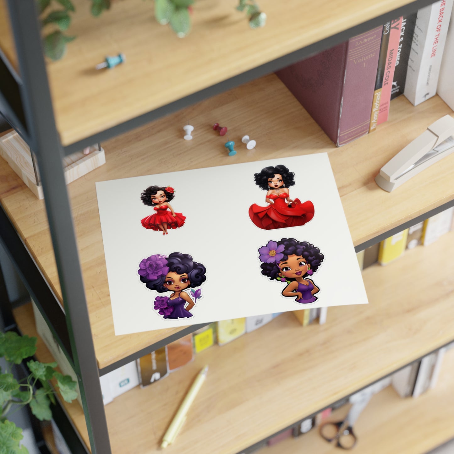 Black Betty Four Sticker Sheet, Red and Purple Dress