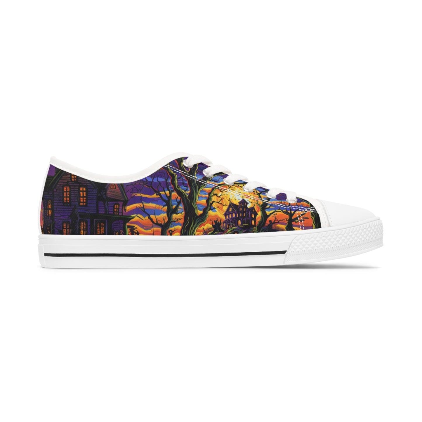 Halloween Low Top Sneakers - Dual Print Design, Women's Breathable Canvas Shoes with Memory Foam Insoles