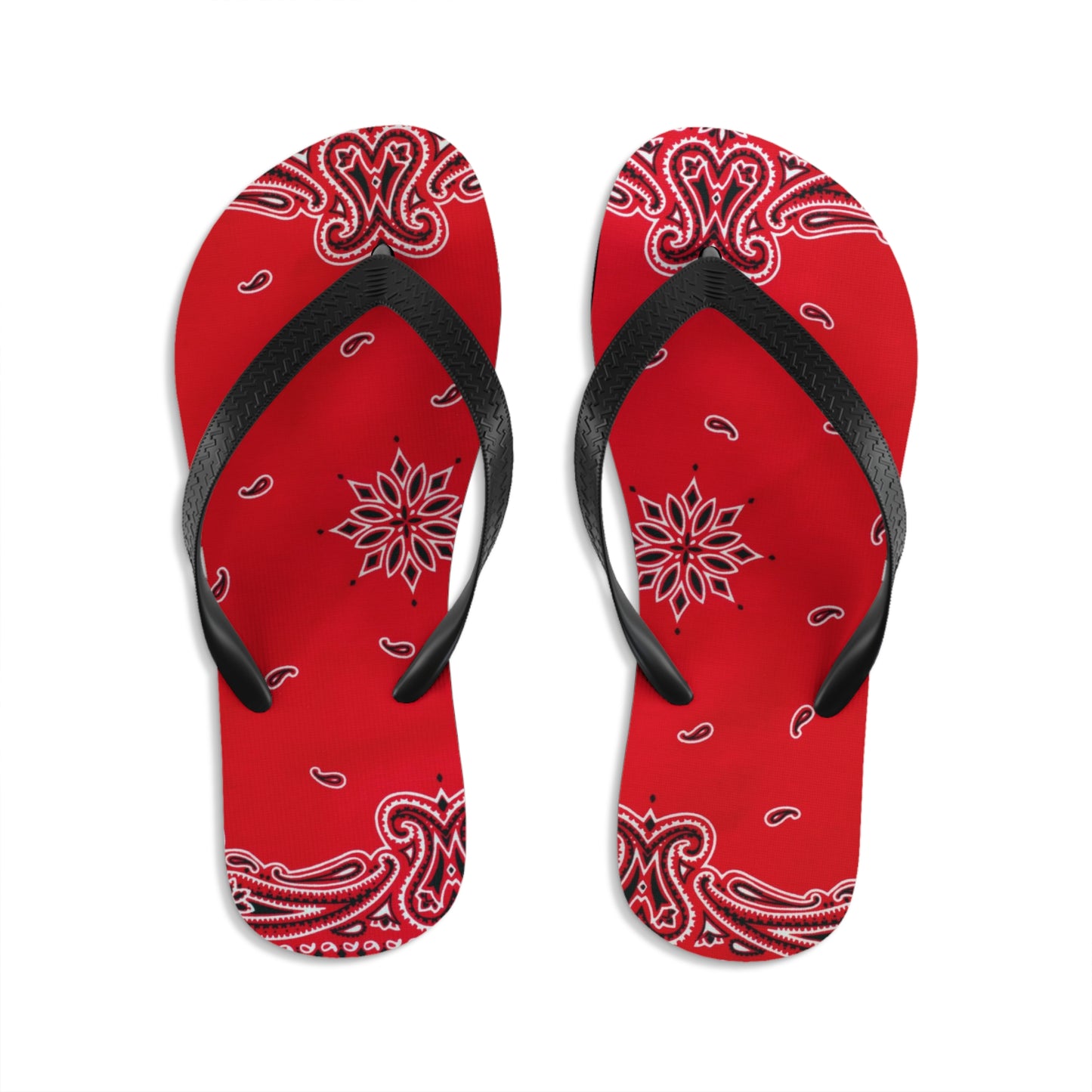 Vibrant Red Bandana Women Flip Flops, Paisley Print Sandals