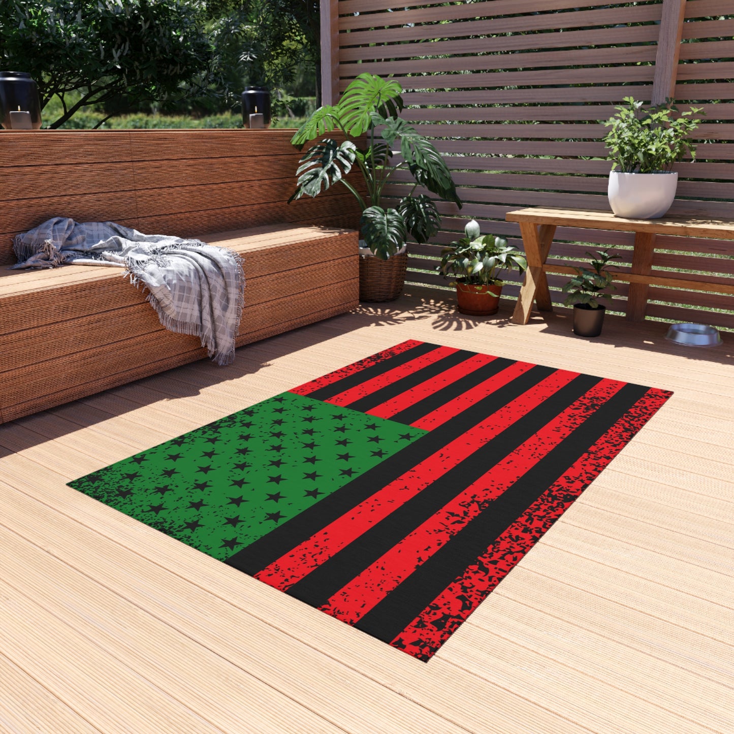 Pan-African Outdoor Rug, Cultural Themed Patio Rug, Red Black Green Flag Rug, Garvey Flag Home Decor, Pan-African American Flag Rug