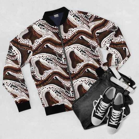 Brown & White African Print Men's Bomber Jacket