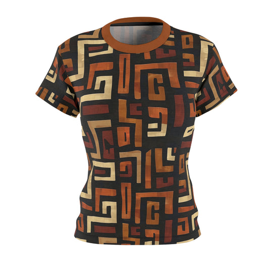 Brown Earth Tone African Print Women's T-Shirt, Afrocentric Women's T-Shirt