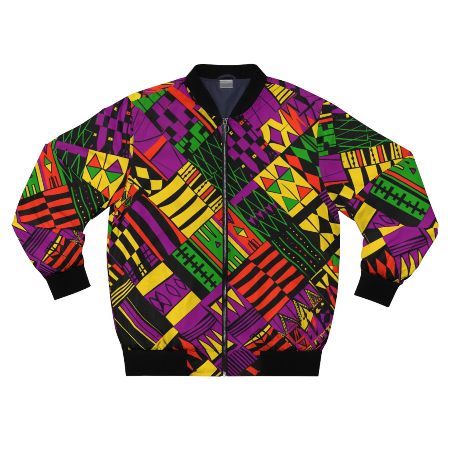 Urban Pop Art Yellow Green Red African Tribal Bomber Jacket, Trendy Streetwear for Men and Women, Bold African Print Outerwear