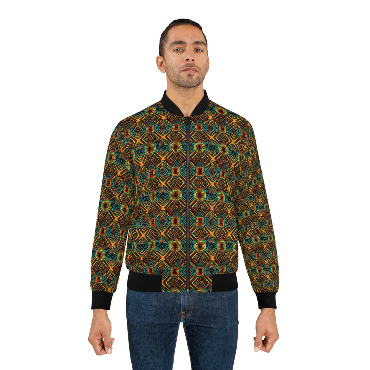 Dashiki Traditional West African Pattern Print Men's Bomber Jacket,  Cozy Fall Men's Big and Tall African Print Jacket